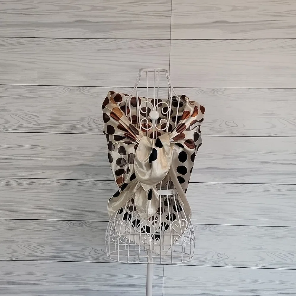Unbranded Scarf Shiny Satin Square Polka-dot Print  35